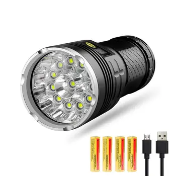 LED el feneri 10000 lümen,12x XM-L T6 LED 4 modu süper parlak taktik el feneri, su geçirmez el ışık ile güç D