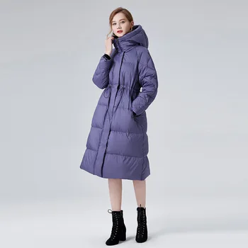 Aşağı ceket orta uzunlukta 2022 Yeni kalın beyaz ördek aşağı kadın high-end moda bel kontrollü kapşonlu sonbahar kış ceket