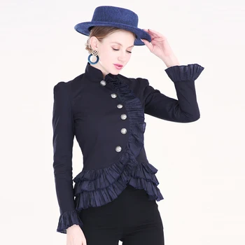 Bahar Kadın Beyaz Gömlek Vintage Victoria Kısa Şövalye Ceketler Kadın Gotik Bluz Lolita Kostüm Sonbahar Katmanlı Ruffled Ceket