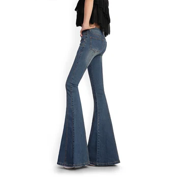 Yüksek Bel kadın Süper Flare Bacak Kot İlkbahar Yaz Kadın İnce Çan Alt Kot Pantolon Bayanlar Vintage Mavi Geniş Jean Büyük boy