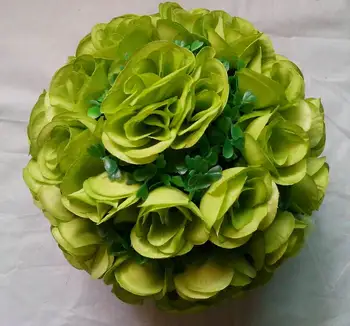 SPR 15cm yeşil yapraklı plastik merkez öpüşme düğün topu-kahve / kahverengi