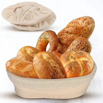 Sıcak 6 Adet Oval Şekil Ekmek Prova Sepeti Kapağı Doğal Rattan Pişirme Hamur Maya Prova Sepeti Bez Astar