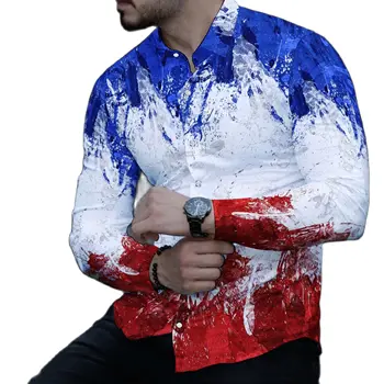 Bahar Yeni Argyle Baskı Gömlek Erkekler Moda Turn-aşağı Yaka Düğmeli Gömlek erkek Sonbahar Rahat Uzun Kollu Hırka Streetwear