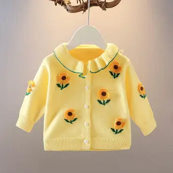 Ilkbahar Sonbahar Kız Ceket Bebek Örme Hırka Ekip Boyun Üst Toddler Kazak çocuk Ceket Çocuk Ceket Kızlar için Bebek 0-5Y