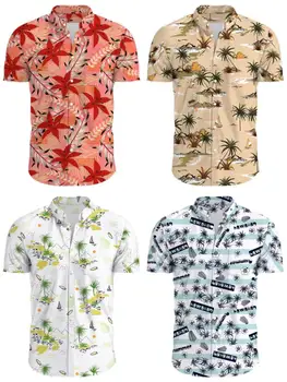 2022 Hindistan Cevizi Ağacı Gömlek Erkekler İçin Baskılı erkek havai gömleği Plaj 5xl Kısa Kollu moda üst giyim Tee Gömlek Erkekler Bluz Camisa