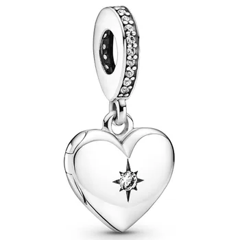 Orijinal Açılabilir Kalp Madalyon Dangle Boncuk Charm Fit Pandora Kadınlar 925 Ayar Gümüş Bilezik Bileklik Takı