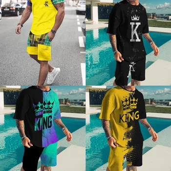 Trend Erkek Setleri 3D Baskılı Eşofman Giyim erkek Kral Spor Rahat Şort + tişörtleri Seti eşofman takımlar Yaz Eşofman Setleri