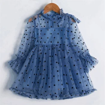 2021 Yaz Dantel Elbise Çocuk Uzun Kollu Polka Dot tutu Balo Kız Doğum Günü Partisi Çocuklar Kızlar için Elbiseler Boyutu 3-8 Yıl