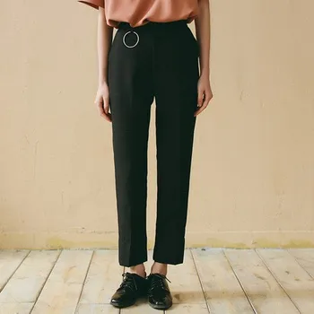 2021 Kore Yüksek Bel harem pantolon Kadın Zarif Siyah Pantolon Bayan Rahat Kadın Pantolon Slacks Kadınlar İçin