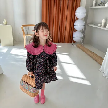 Kızlar Günlük Elbiseler 2022 Yeni Yaz Çocuklar Bebek Uzun Kollu Çiçek Baskı Kostümleri Çiçek Kore Tatlı Vestidos 2-6Y