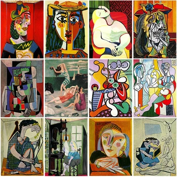 Ünlü Picasso DİY 5D Elmas Boyama Tam Yuvarlak ve Kare Reçine Mozaik Elmas Nakış Çapraz dikiş kitleri duvar sanat dekoru
