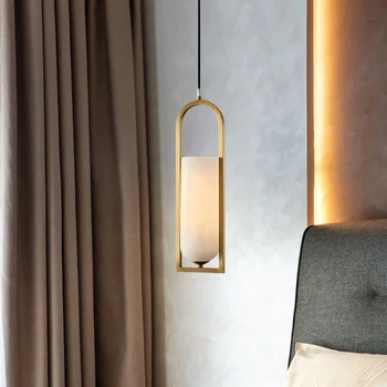 Modern ışık lüks tüm bakır kolye avize yatak odası başucu lambası estetik Restoran Bar mermer kolye ışıkları odası dekor