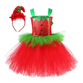Noel Tutu Elbise Kızlar İçin Kolsuz Elf Tutu Elbise Sevimli Noel Kostüm Partisi Elbiseler Kızlar İçin Headdress İle