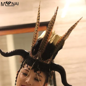 Cosplay Başlığı Masquerade Parti Gotik Yaratıcı Öküz Boynuzları Kraliçe Taç Headdress Moda Gösterisi Kostümleri Aksesuarları