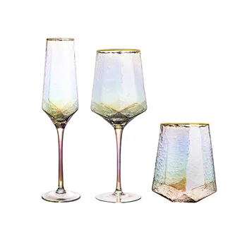 Renkli Cam şarap bardakları Yaratıcı İskandinav Altın Kenar Elmas Çekiç Bardak Viski şampanya kadehi Bar Eşyaları Drinkware Seti