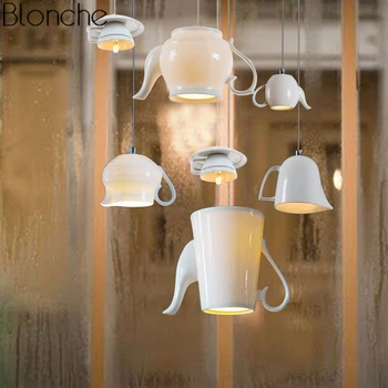 Modern İskandinav seramik Led kolye ışıkları çay bardağı demlik asılı lamba armatür yemek odası mutfak aydınlatma armatürleri ev dekor