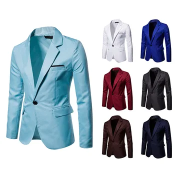 Moda Bahar Sonbahar Erkekler Blazer Uzun Kollu Katı Renk Slim Fit Erkek günlük giysi Ceket Ofis Blazers Büyük Boy Homme E852