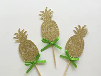 Glitter Ananas Cupcake Toppers Yay tropikal düğün meyve çubukları Gelin bebek duş Doğum Günü partisi süslemeleri
