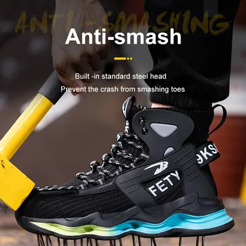 Çelik Burunlu Ayakkabı Erkekler için İş Sneakers Moda Delinme Geçirmez Rahat Güvenlik Ayakkabıları Üzerinde Kayma Endüstriyel İnşaat