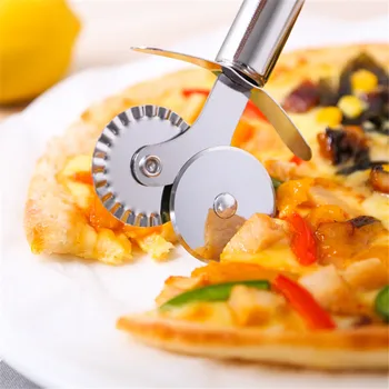 1 Paket Paslanmaz Çelik Çift Tekerlekli Pizza Kesici Pasta Dilimleyici Çok Kullanımlı Mutfak Gadget Çift Pasta Tekerlek Kesici