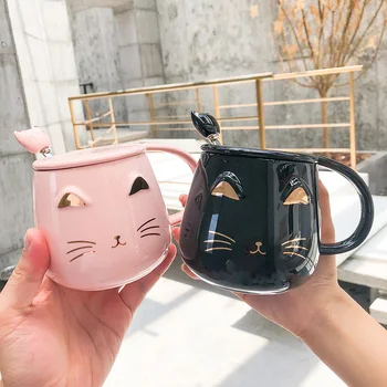 Seramik Kupalar Elle çizilmiş altın karikatür kedi kahve kupa yaratıcı Drinkware Kahve çay fincanları Yenilik Hediyeler süt kupası