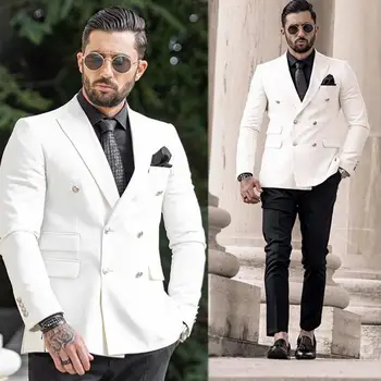 Moda Kruvaze Düğün Smokin Slim Fit Doruğa Yaka Erkek Tasarımcı Ceket Resmi Parti Balo Takım Elbise Giymek (Ceket + Pantolon)