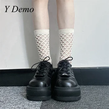 Y Demo 1 Çift Yaz Şeker Renk Hollow Out Çorap JK Tarzı kadın Nefes İnce Örgü Orta Tüp Çorap