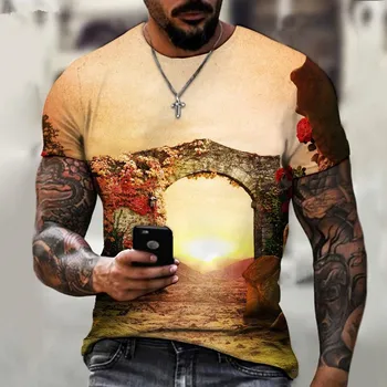 Moda Avrupa ve Amerikan tarzı 3D üç boyutlu T-shirt nefes retro yaz büyük boy tişört üst