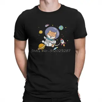 Shiba Inu Astronot Köpek Tshirt Gevşek Grafik T Shirt Punk Sıcak Satış %100 % Pamuk O-boyun erkek Anime Tshirt Hip Hop Tees Streetwear