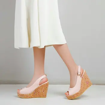 ZawsThia Peep Toe Kadın Yaz Ayakkabı Platformu Takozlar Yüksek Topuklu Ahşap Topuklu Slingback Seksi Kadın Sandalet Zapatos Para Mujer