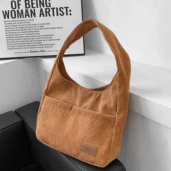 2022 Basit Moda Koltukaltı Bayan omuz çantaları Kadife Tote Çanta Kadınlar için Ön Çift Cep Düz Renk Kız Çanta