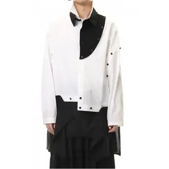 S-6XL ! 2019 Yeni erkek giyim Saç Stilisti GD Orijinal Sokak moda Siyah-beyaz dikiş Gömlek artı boyutu kostümleri