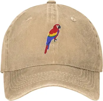 Amerika Papağanı Papağan Desenli Kadın Erkek Ayarlanabilir Beyzbol şapkası, ipliği boyalı Denim Snapback Spor Şapka