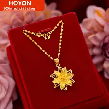 HOYON Narin 3D Çiçek Kolye 18K Sarı Altın Renk Kolye Kadınlar için Düğün Nişan Takı Hediye Kız Arkadaşı için ücretsiz