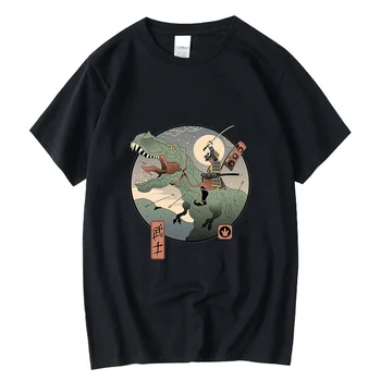 2022 Yaz Sıcak Satış Anime Japon Komik Dinozor Baskı Rahat Serin Artı Boyutu Gevşek Yuvarlak Boyun Erkek T-shirt Çocuk Üst
