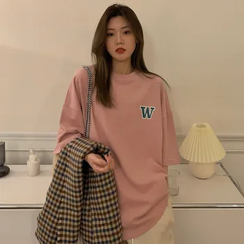 Yaz bol tişört O-Boyun Rahat Harajuku Grunge Kazak Tee Üstleri Kore Estetik Mektup Baskı kadın kıyafetleri Y2k Üst
