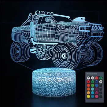 3D Illusion Canavar kamyon ışığı Optik LED Araba Gece Lambası 16 Renk Uzaktan Kumanda masa lambası, noel doğum günü hediyesi Çocuklar için