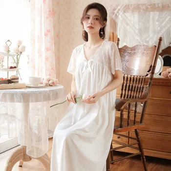 Roseheart Kadın Ev Tekstili Beyaz Pamuk Dantel Seksi Pijama Gecelik Gecelik Gecelik Pijama Gecelik Kıyafeti Elbise