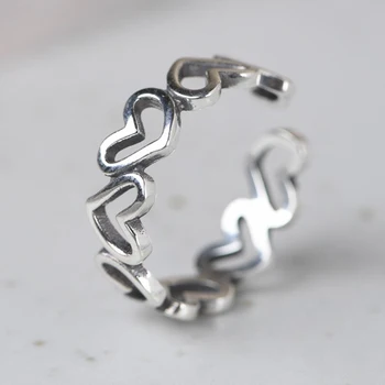 FNJ Iyi Şanslar Kalp Yüzük 925 Gümüş Ayarlanabilir Boyutu Açık S92 Katı Gümüş Yüzük Kadınlar Takı için Romantik