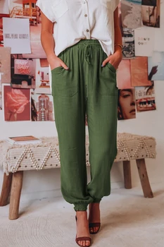 Yaz 2022 Kadın Pantolon Sonbahar Katı Örme İpli Elastik Bel Yüksek Bel harem pantolon Kadın günlük pantolon Sweatpants