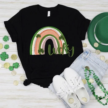 Şanslı Gömlek Şanslı Gökkuşağı Gömlek Şanslı Estetik Elbise St Patrick Günü Tshirt St Patrick Günü İrlandalı kadın kıyafetleri Vintage M