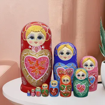 10x Karikatür Rus Yerleştirme Doll Matryoshka Masa Dekorasyon Süs için