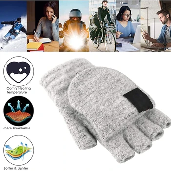 Flip yarım parmak elektrikli ısıtma örme eldiven USB şarj soğuk geçirmez eldiven Unisex kış açık kapalı sıcak eldiven