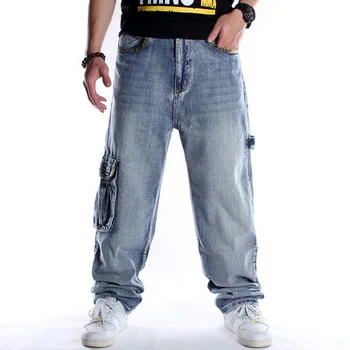 Erkek Kot Sokak Dans Hiphop Moda Nakış Siyah Gevşek Kurulu Denim Pantolon Genel Erkek Rap Hip Hop Kot Artı Boyutu 30-46