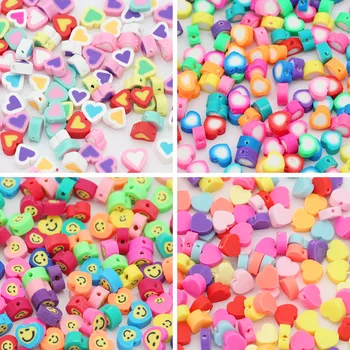 Mix Renk Kalp Gülümseme Polimer Kil Spacer dağınık boncuklar Takı Yapımı İçin DIY Bohemian Bilezik Aksesuarları Bulguları 50 adet 10mm