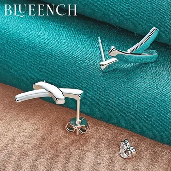 Blueench 925 Ayar Gümüş Geometrik Basit Saplama Küpe Küpe Kadınlar Için Düğün Parti Doğum Günü Mizaç Moda Mücevher