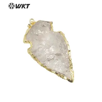 WT-P309 Toptan Sıcak Kristal Ok Ucu kuvars Kolye Çekicilik 18 k altın daldırma ham taş kristal kuvars kolye 1.5 inç uzun
