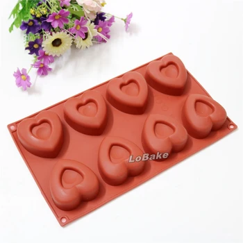 Yeni 8 kaviteler kalp kalp şekli silikon kek kalıpları çikolata pops bisküvi ekmek DIY buz küpü sabun pasta kalıp malzemeleri
