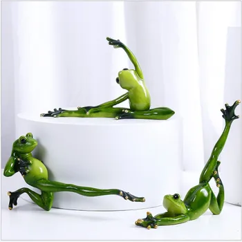 Ev Dekorasyon Kawaii Yoga Kurbağalar Heykelcik kız Rüyası Modern Reçine Ev Heykel Bebek Reçine Modeli Garip Hediyeler El Sanatları Hayvan
