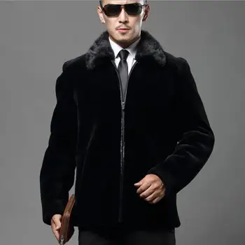 Yaka sahte vizon kürk deri ceket erkek sıcak rahat kürk deri ceket erkekler gevşek ceketler kış sonbahar kalınlaşmak jaqueta de couro